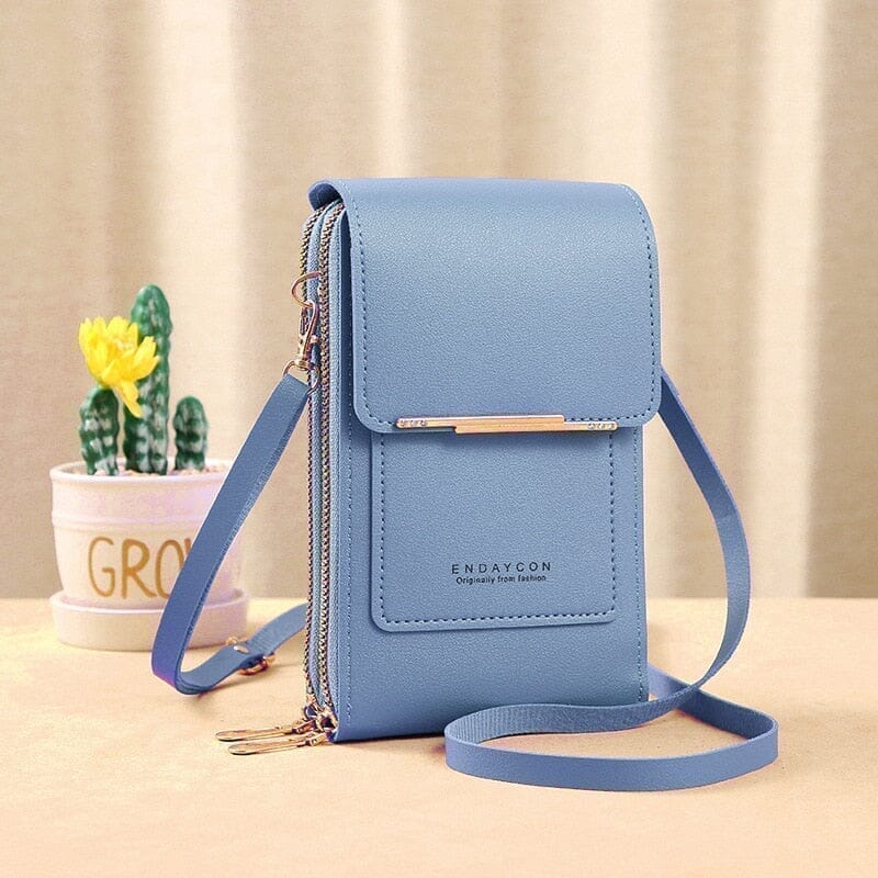 Bolsa Porta Celular Crossbody de Couro - [FRETE GRÁTIS] arizo Azul 11x4x18CM 