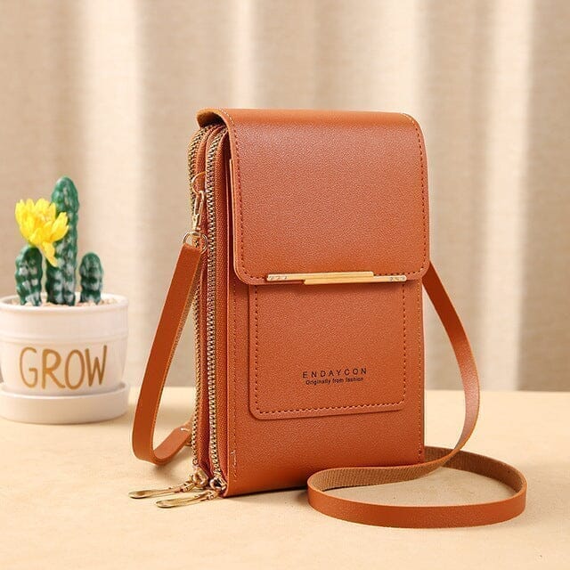 Bolsa Porta Celular Crossbody de Couro - [FRETE GRÁTIS] arizo Marrom 11x4x18CM 