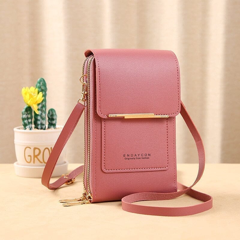 Bolsa Porta Celular Crossbody de Couro - [FRETE GRÁTIS] arizo Rose Escuro 11x4x18CM 