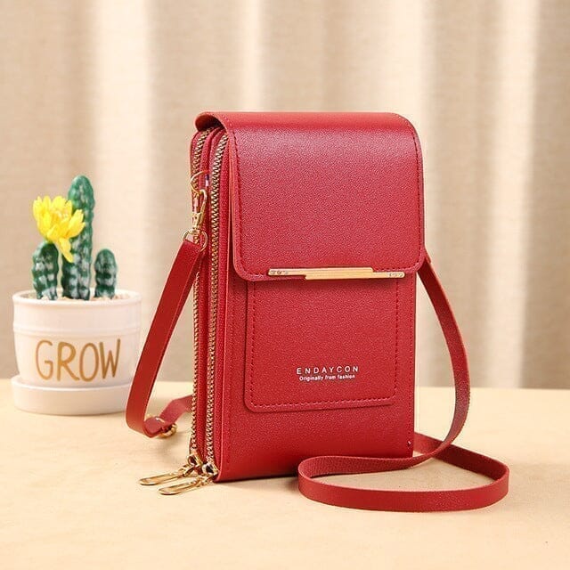 Bolsa Porta Celular Crossbody de Couro - [FRETE GRÁTIS] arizo Vermelho 11x4x18CM 