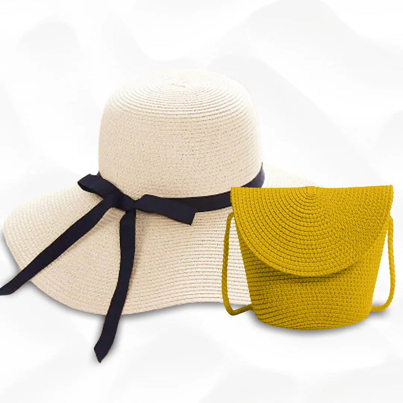 KIT VERÃO - Chapéu e Bolsa + Brinde Surpresa arizo Bege Amarelo 