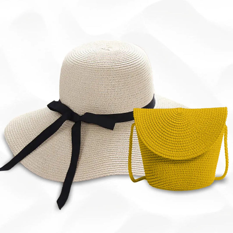 KIT VERÃO - Chapéu e Bolsa + Brinde Surpresa arizo Branco Amarelo 