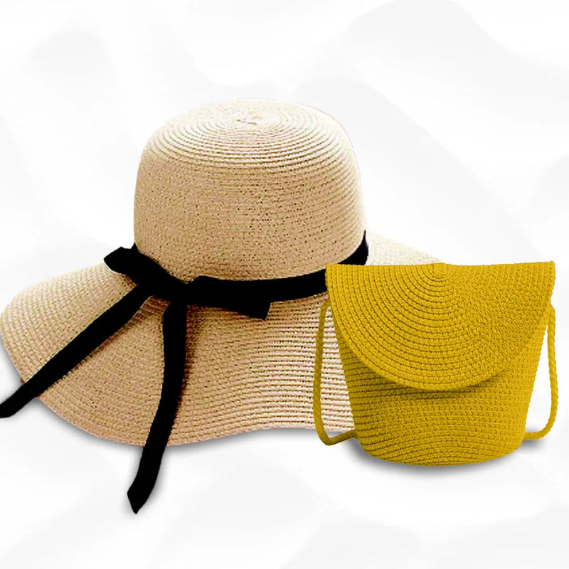 KIT VERÃO - Chapéu e Bolsa + Brinde Surpresa arizo Cáqui Amarelo 