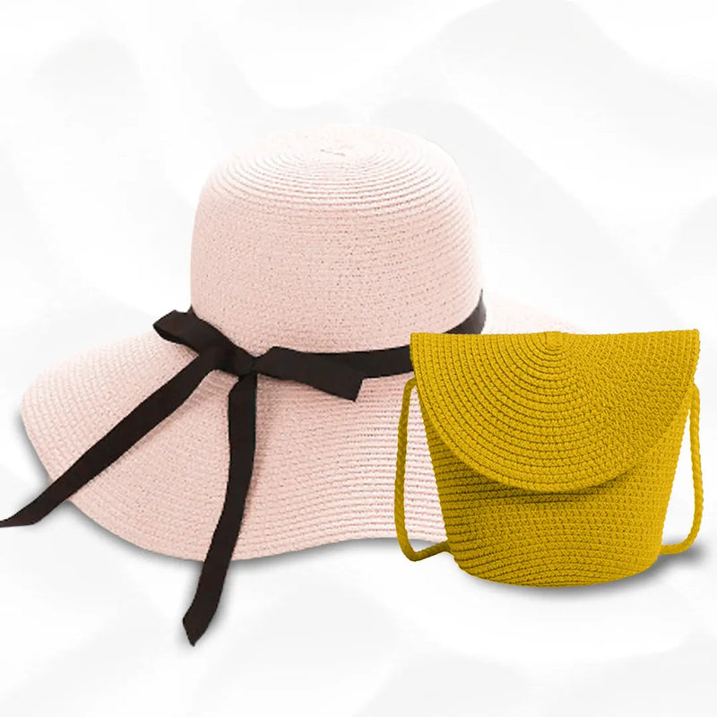 KIT VERÃO - Chapéu e Bolsa + Brinde Surpresa arizo Rosa Amarelo 