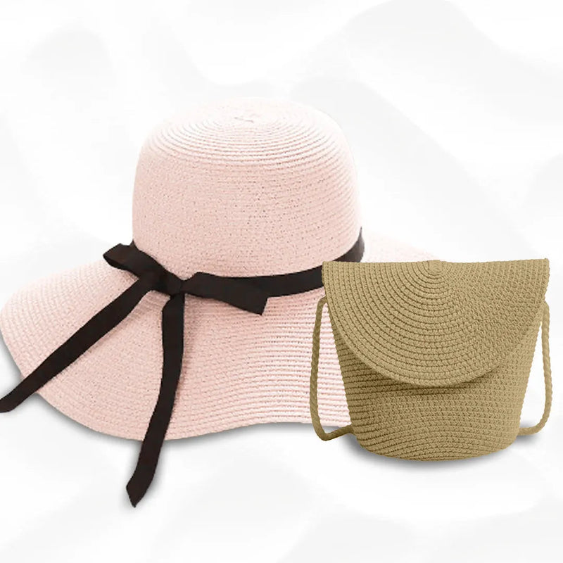 KIT VERÃO - Chapéu e Bolsa + Brinde Surpresa arizo Rosa Bege 