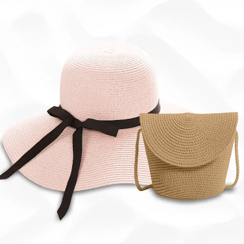 KIT VERÃO - Chapéu e Bolsa + Brinde Surpresa arizo Rosa Cáqui 