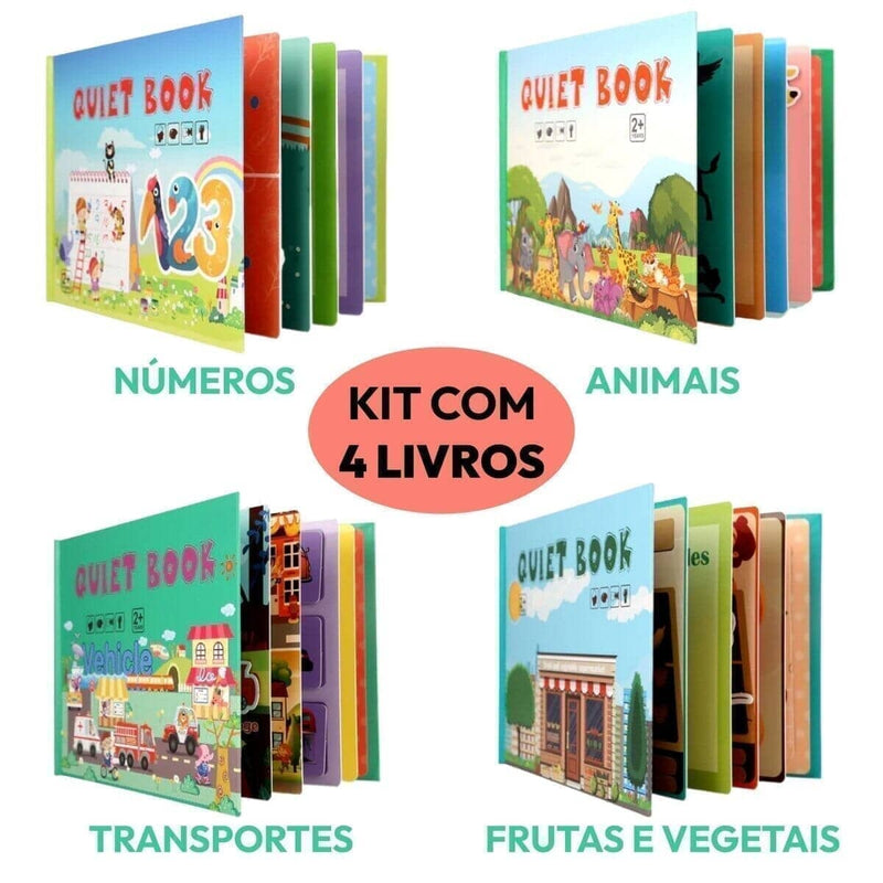 QuietBook - Livro Interativo Montessori + Brinde Supresa Exclusivo arizo KIT 4 LIVROS 